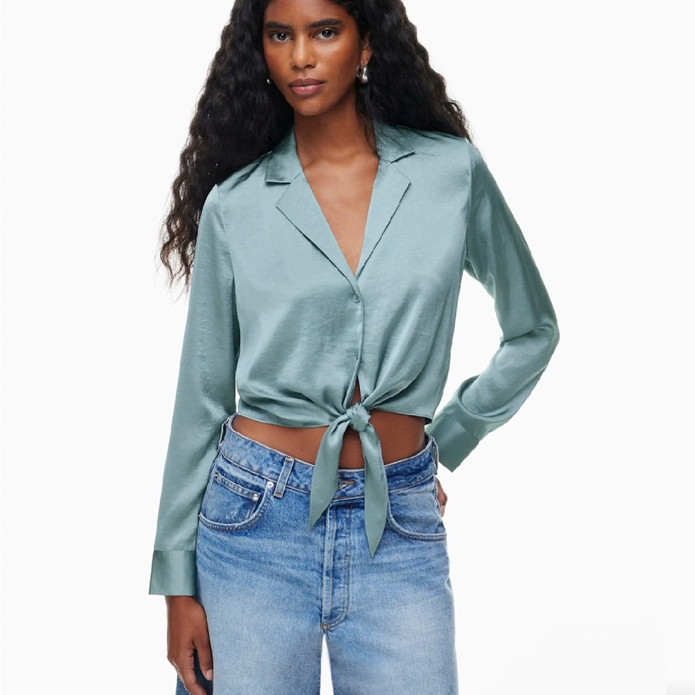 Wilfred Satin Tie-Front Blouse - Black
